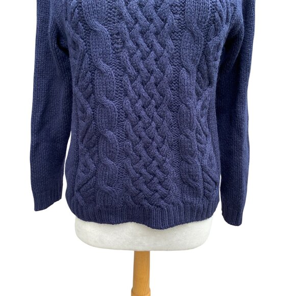 Peregrine England 100% Wool Cable Knit Sweater Navy Blue Fisherman Turtleneck-M - Picture 4 of 9